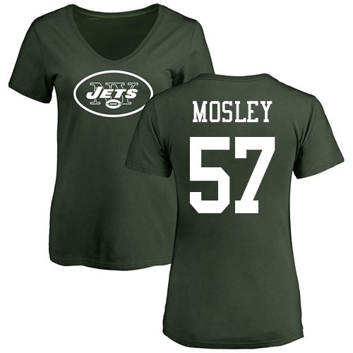 New York Jets Green Women C.J. Mosley Name and Number Logo NFL Football #57 T Shirt->new york jets->NFL Jersey